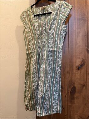 Mata Traders Green and White Geometric Midi Dress